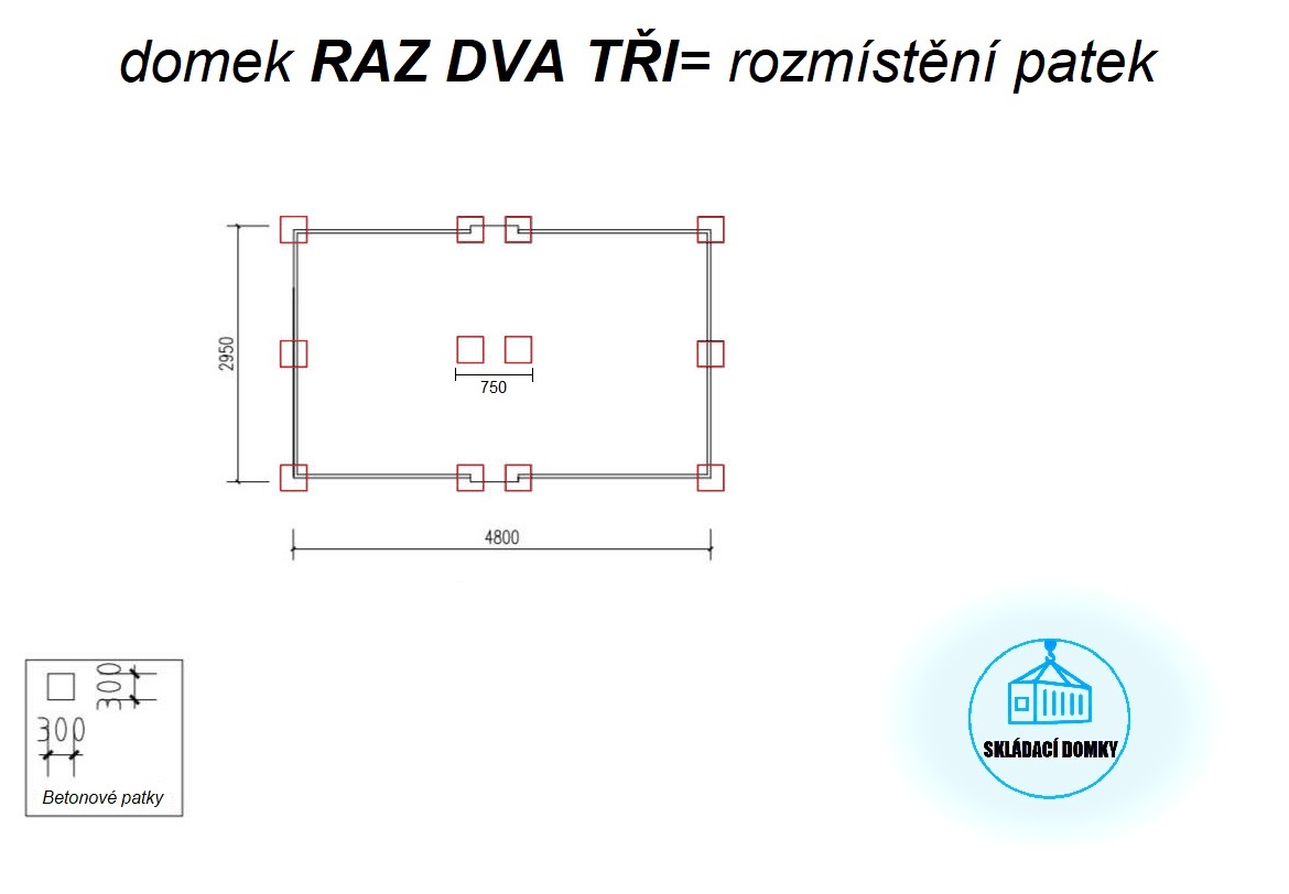 domek RAZ DVA TŘI= rozmístění patek 1